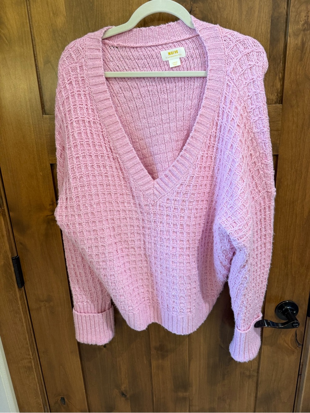 Mauve Soft Pink V-Neck Waffle Knit Sweater